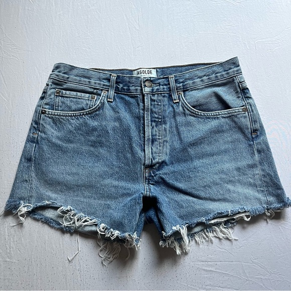 Agolde Pants - AGOLDE blue cotton denim cutoff raw fray hem high rise shorts